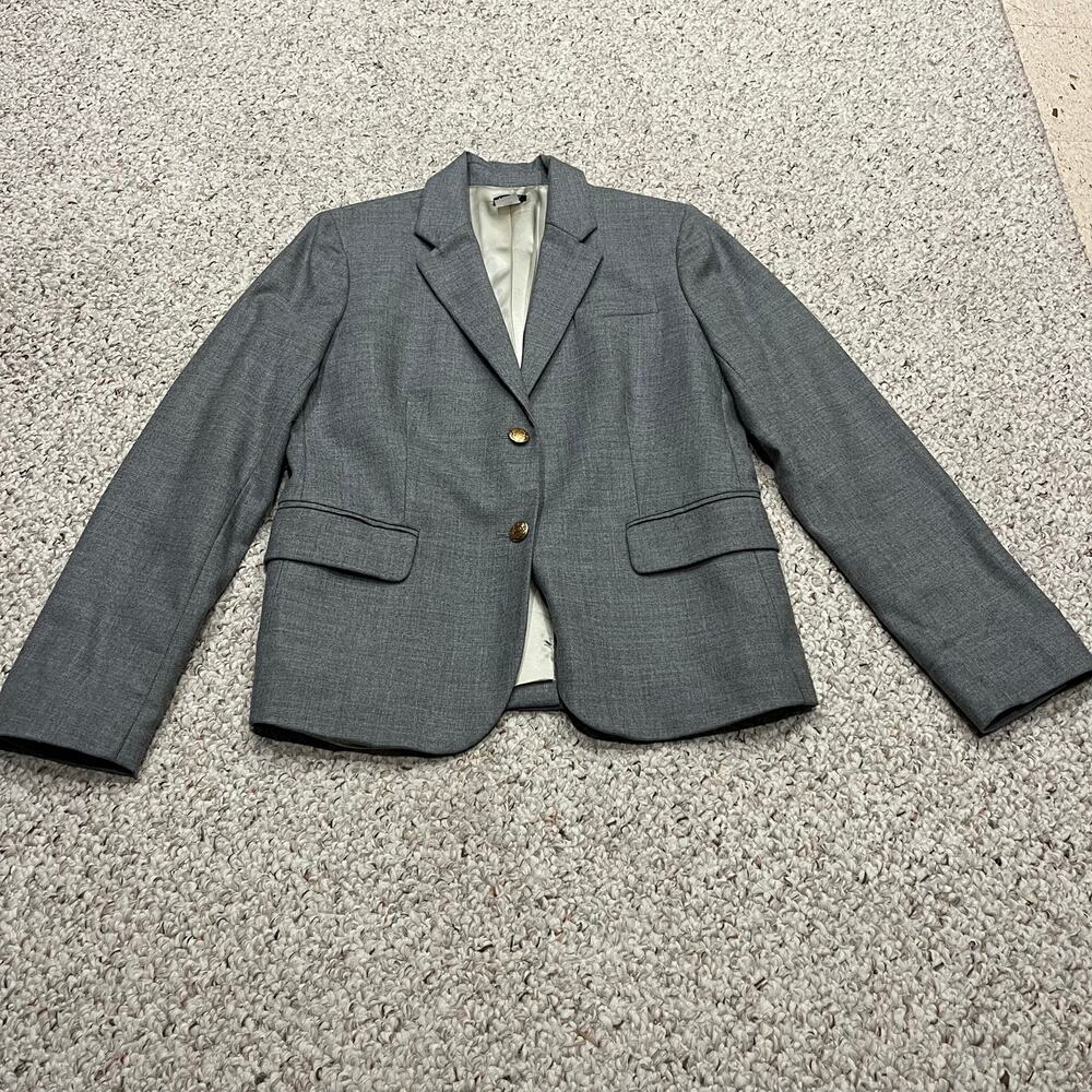 J Crew Keating Wool Blend Blazer 8 Gray Classic Gold Button Old Money Preppy